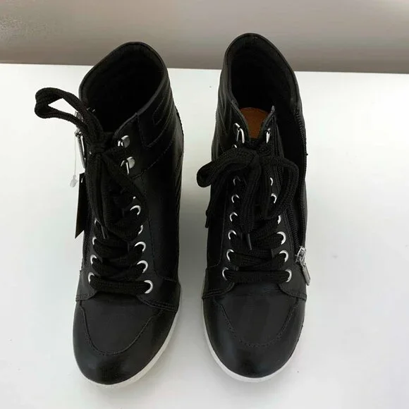 Black Harley-Davidson Parkdale Zip-Up Leather Booties with Hidden 3.25" Wedge 7 - Picture 2 of 8